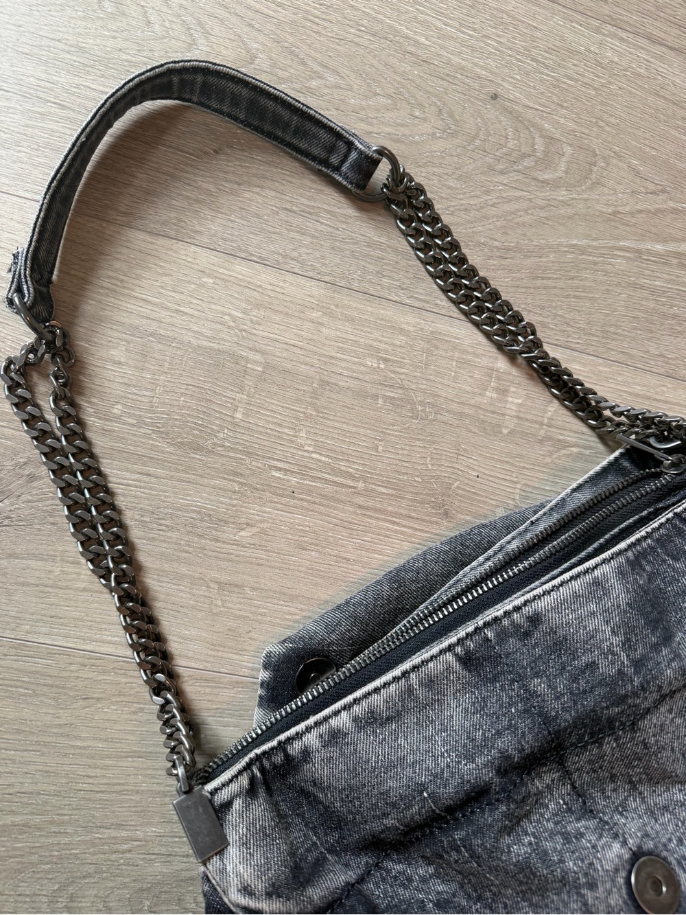 ZARA jean Black Textured Shoulder Bag with Chain Strap - Picture 7 of 8